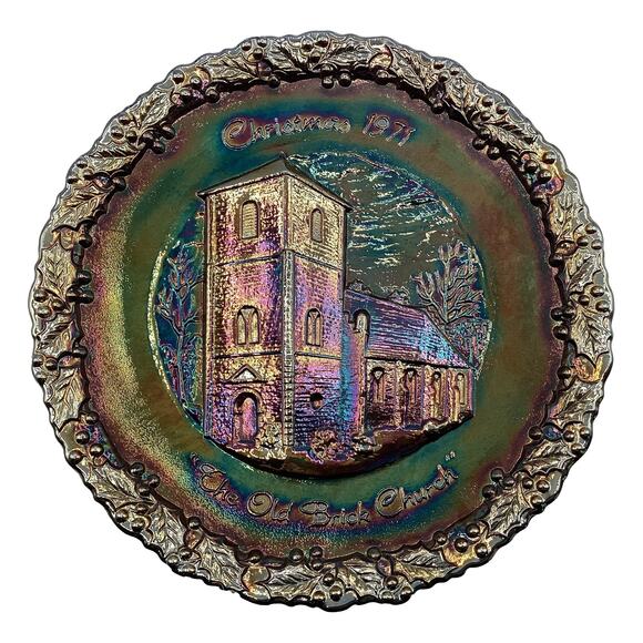 Fenton 1971 Christmas in America Series The Old Brick Church 8" Decorative Plate - Picture 1 of 12